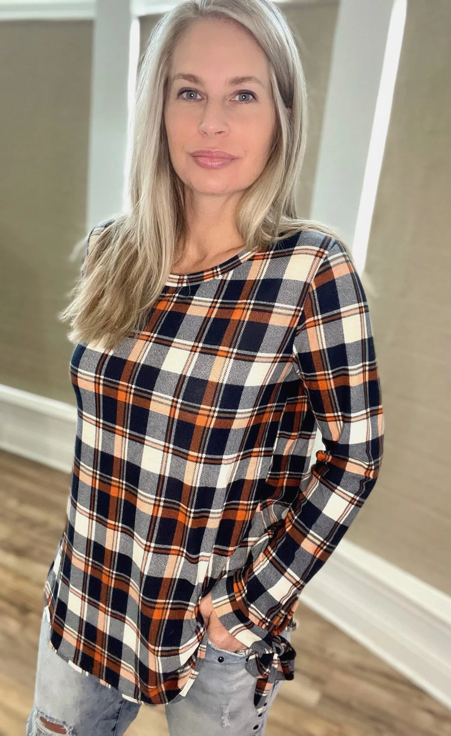 All Tied Up in Plaid Top