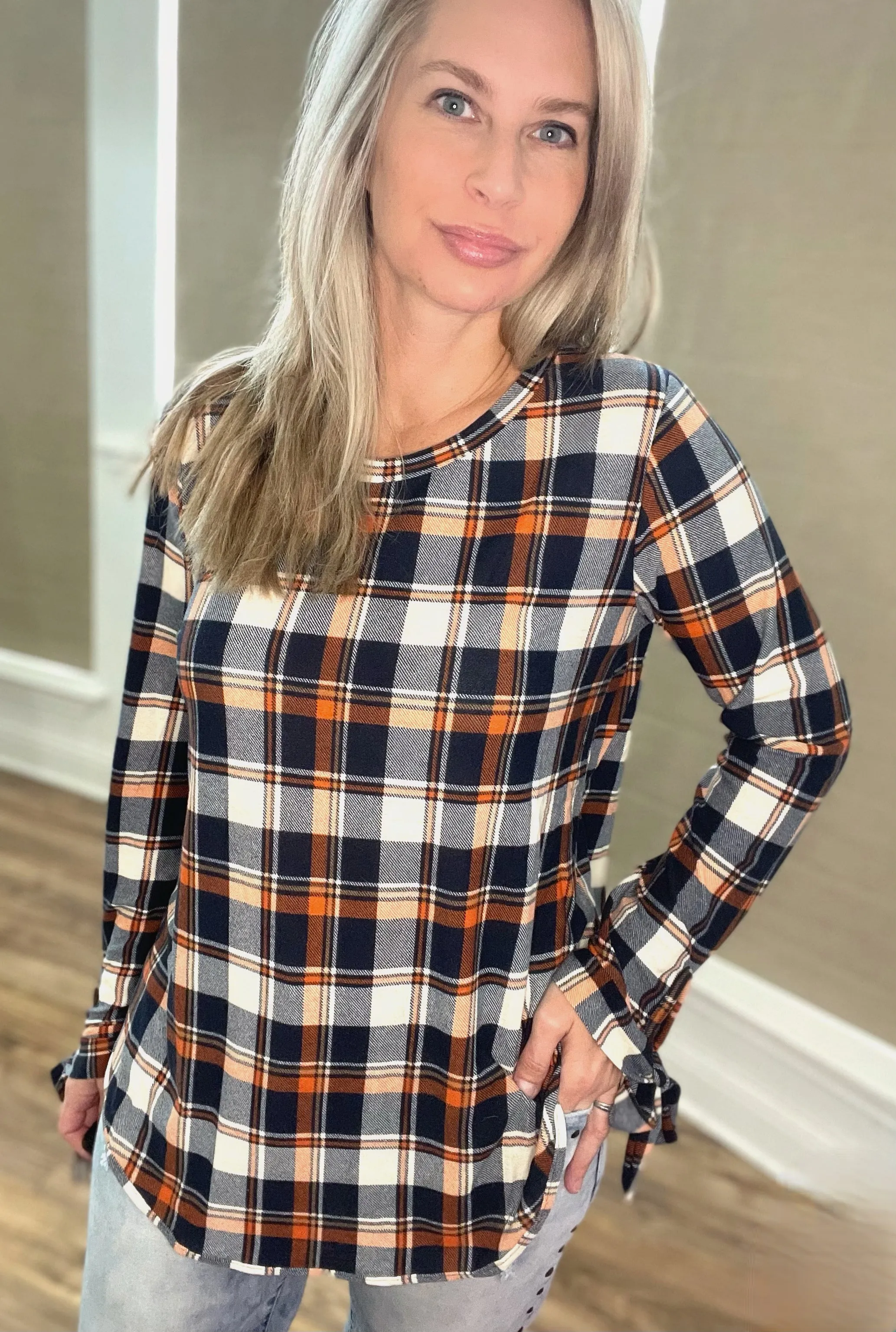 All Tied Up in Plaid Top