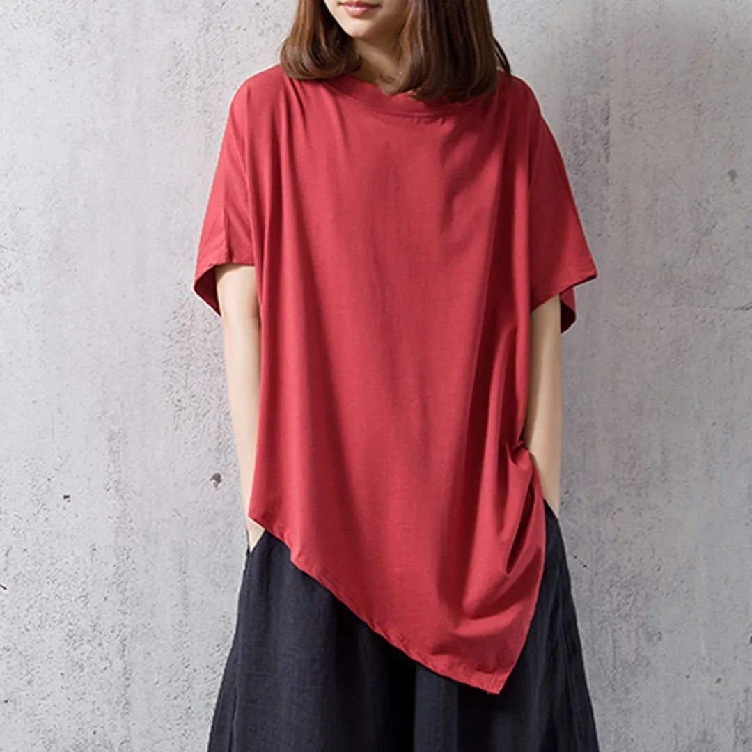 Babakud Solid Casual Loose Irregular T-Shirt