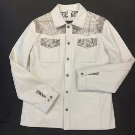 Barya NewYork White/Natural Python Snakeskin Button-Up Shirt