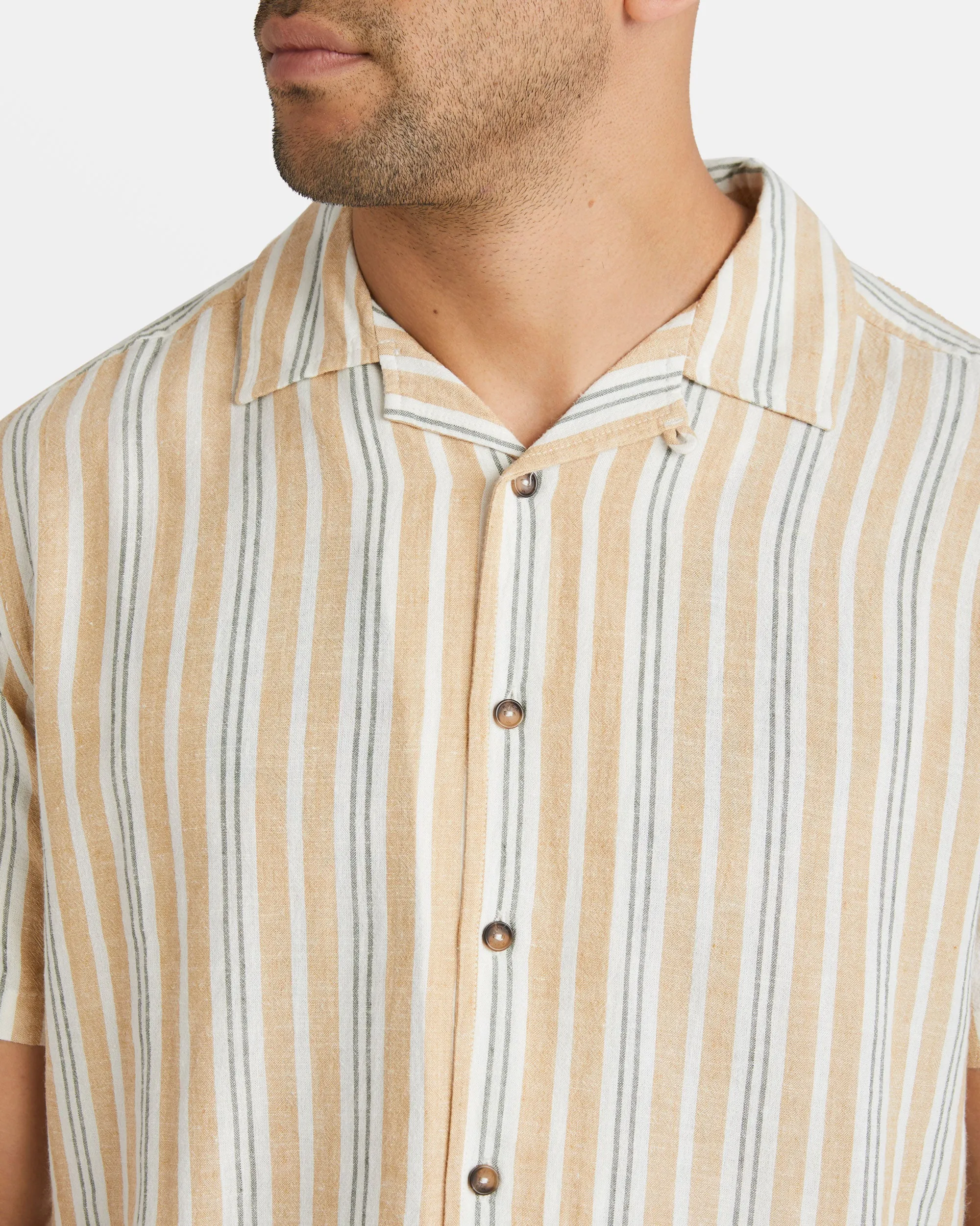 Beat Stripe Short Sleeve Shirt - Tan