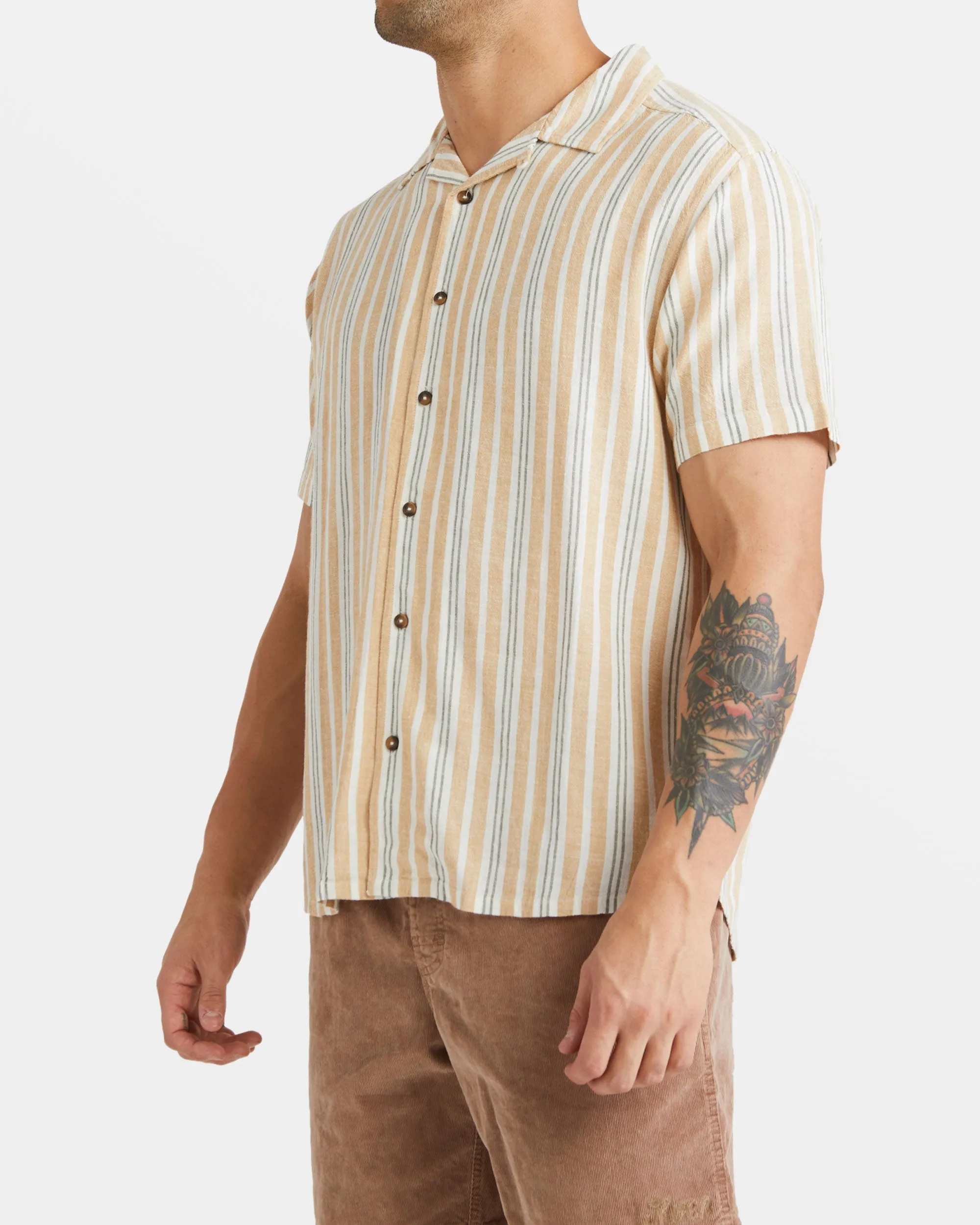 Beat Stripe Short Sleeve Shirt - Tan