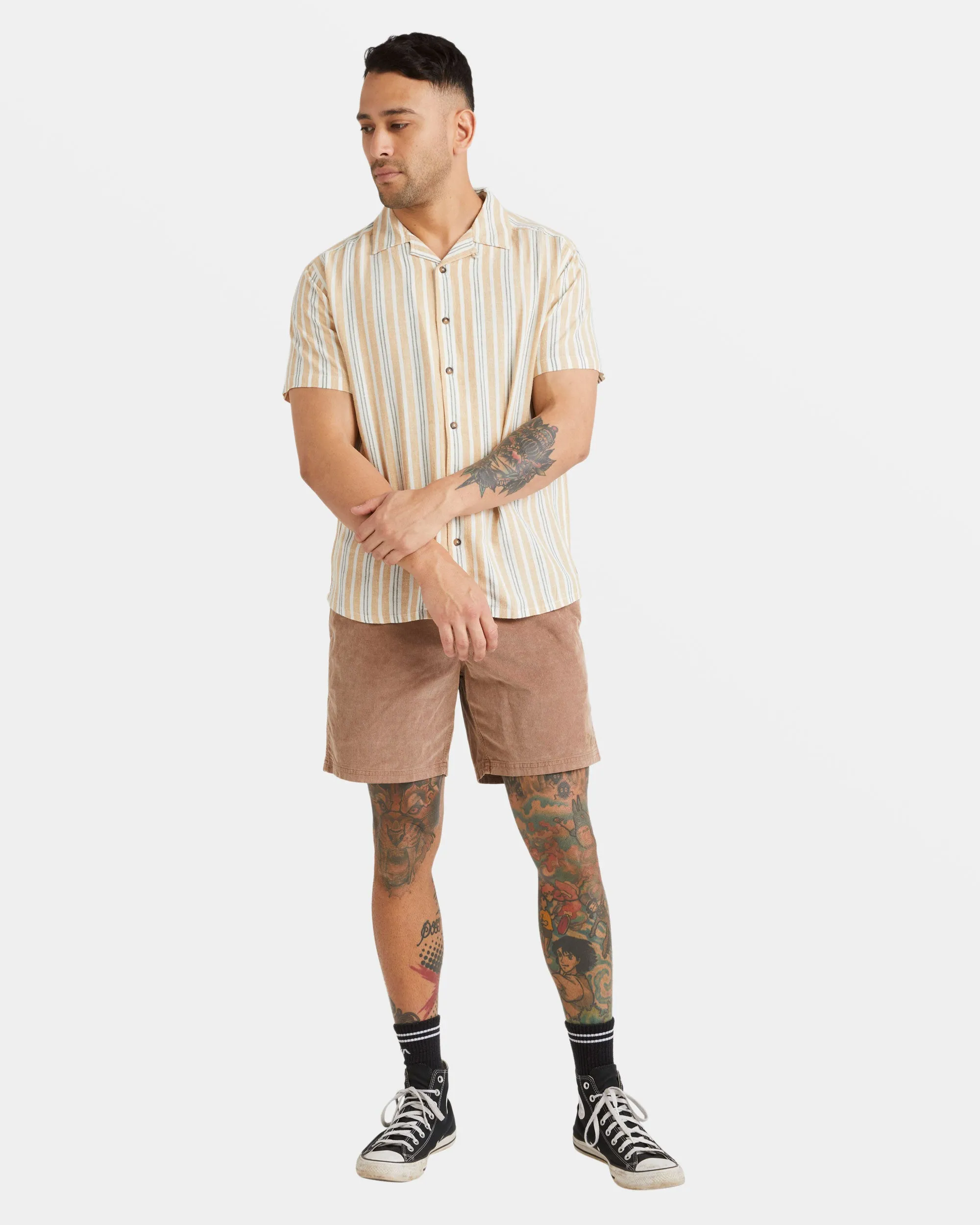 Beat Stripe Short Sleeve Shirt - Tan