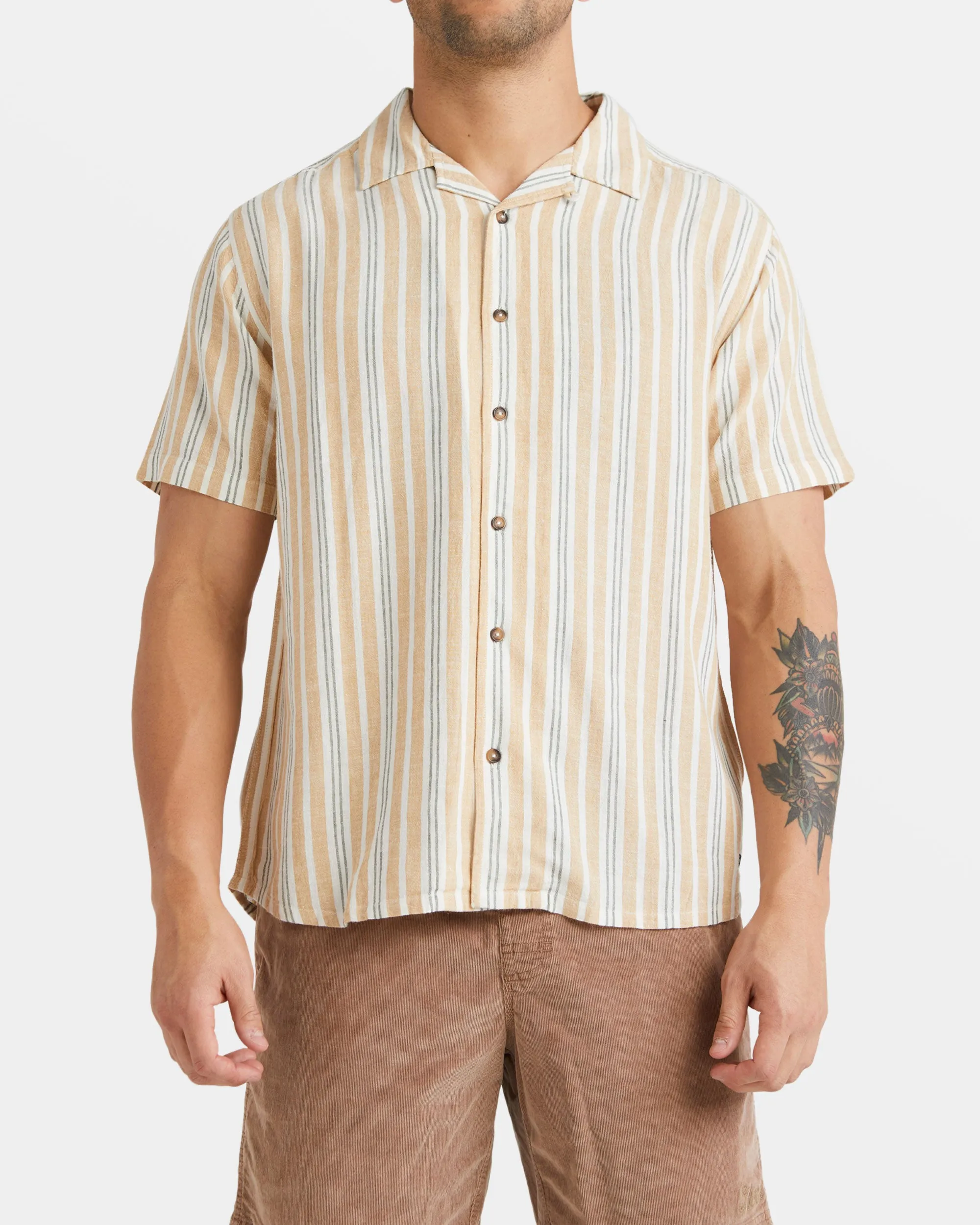 Beat Stripe Short Sleeve Shirt - Tan