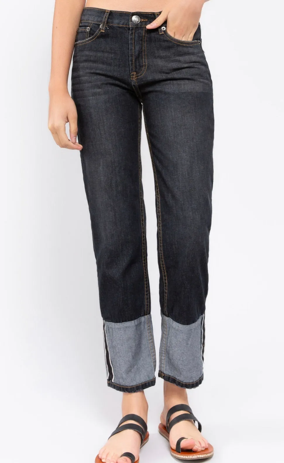 Black Denim Wide Cuff Jeans