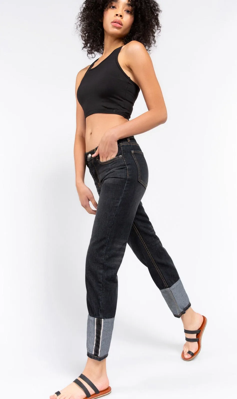 Black Denim Wide Cuff Jeans