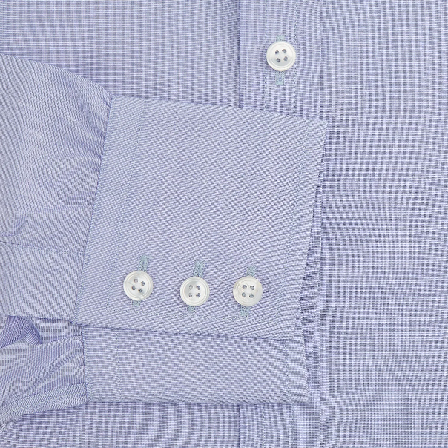 Blue End-on-End Cotton Shirt with T&A Collar and 3-Button Cuffs