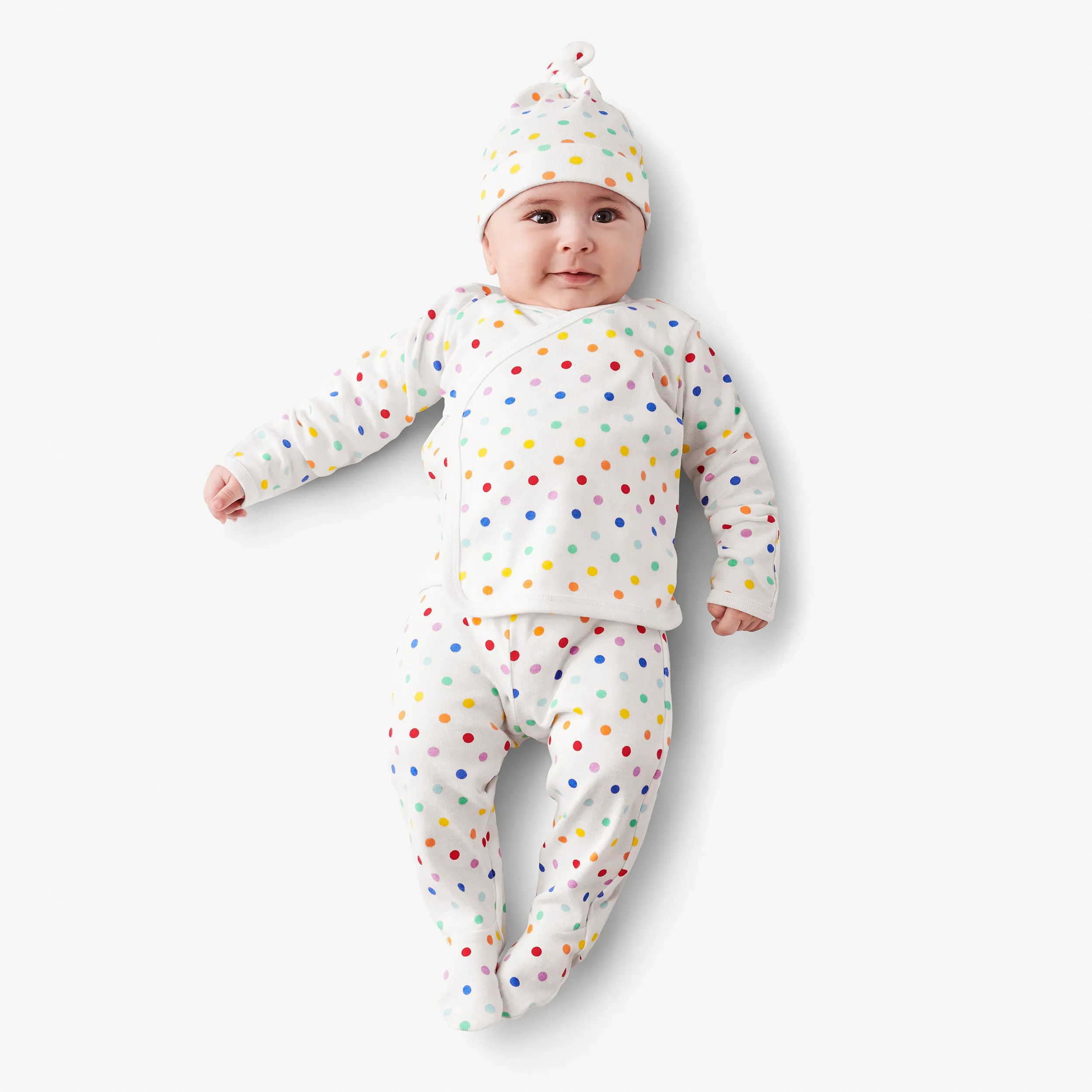 Clearance baby three-piece gift set in mini rainbow dot