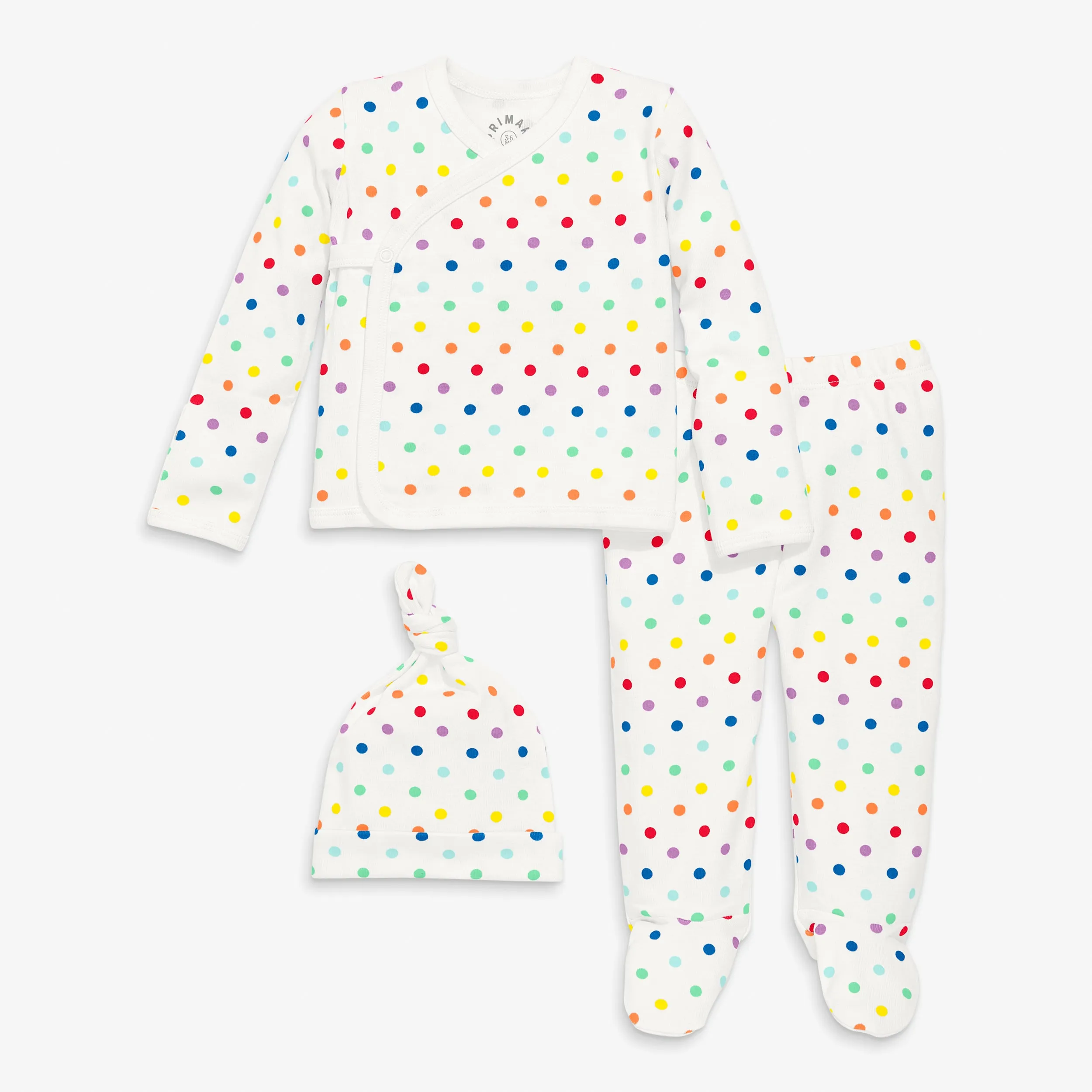 Clearance baby three-piece gift set in mini rainbow dot