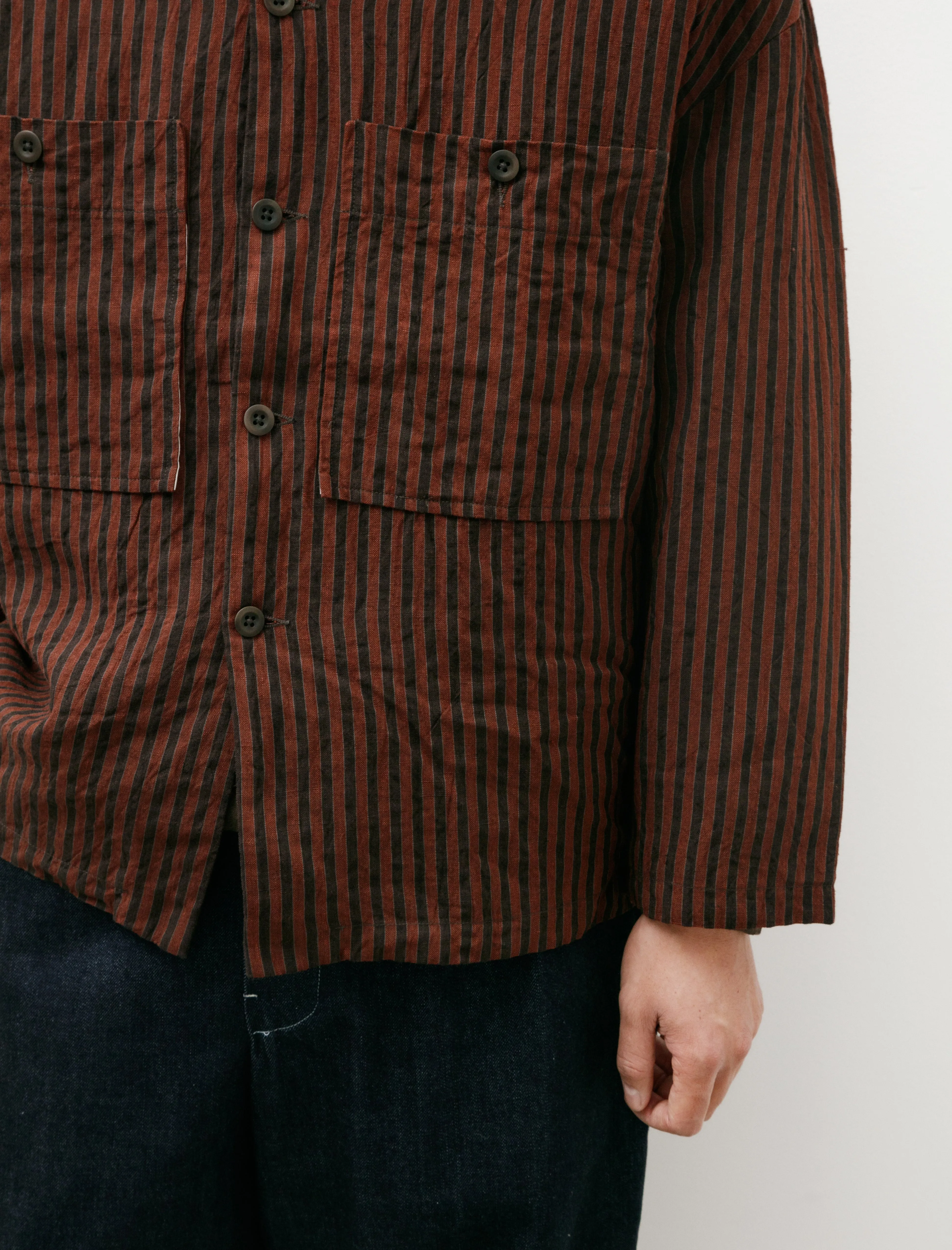 Field Shirt Two Yarn Dyed Linen Stripe Navy Red