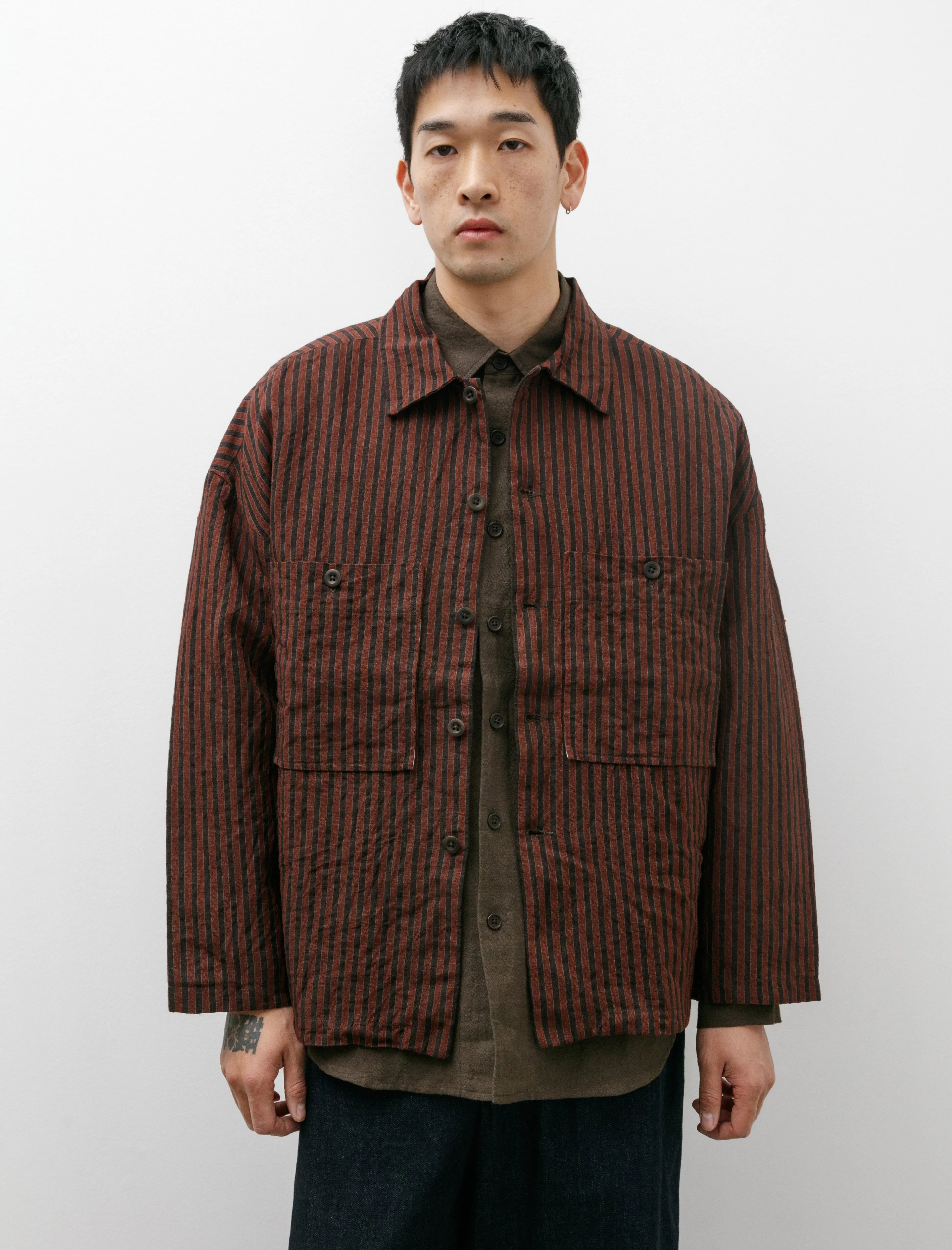 Field Shirt Two Yarn Dyed Linen Stripe Navy Red