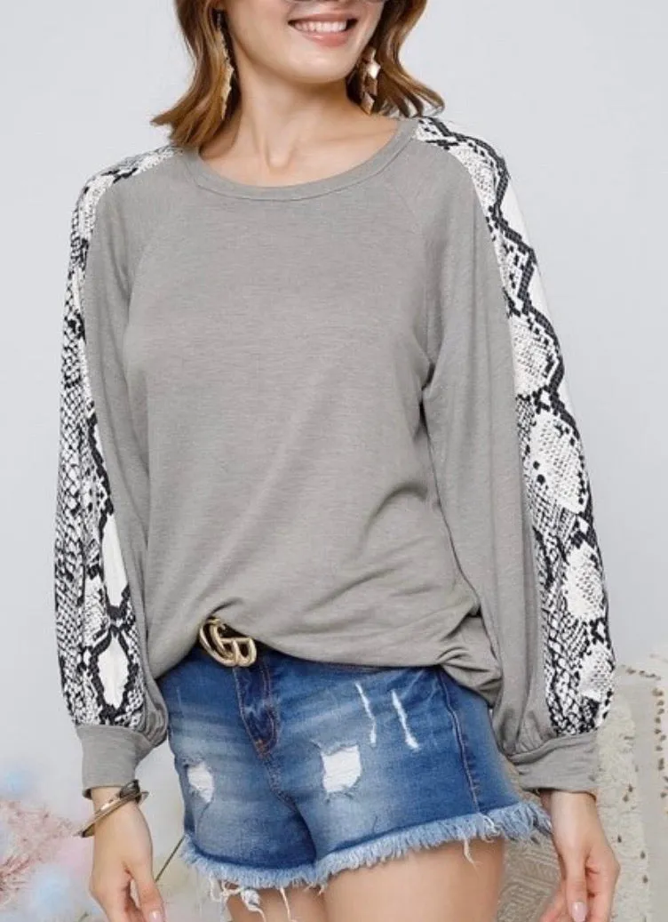 French Terry Snake Print Top