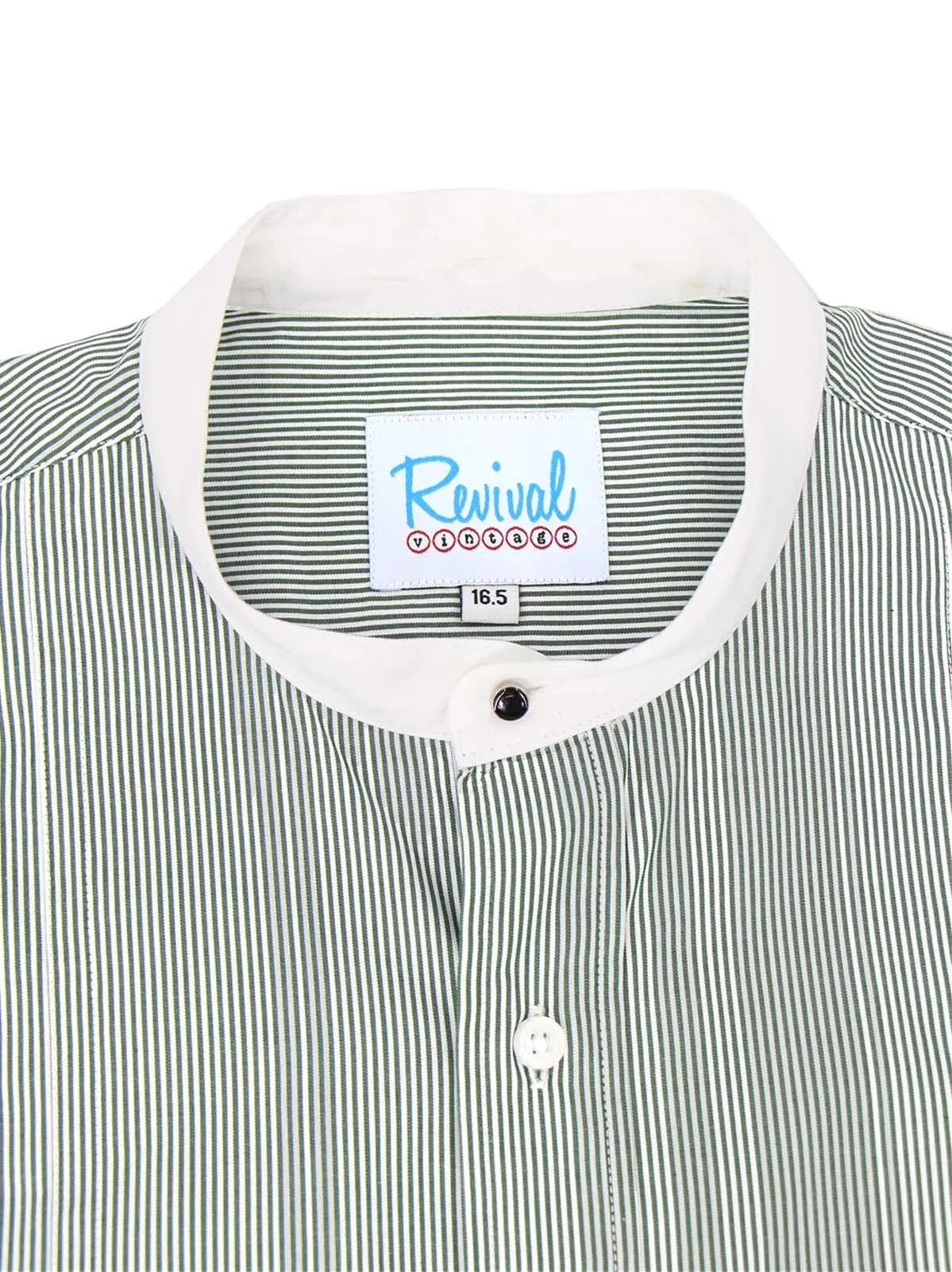 Green Stripe 1940s Vintage Look Collarless Grandad Shirt