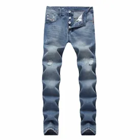 High quality Retro Teenage Men Jeans Straight Loose Pants biker jeans