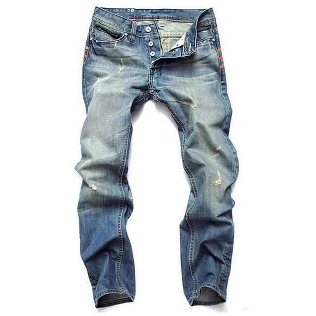 High quality Retro Teenage Men Jeans Straight Loose Pants biker jeans