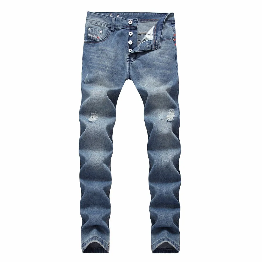 High quality Retro Teenage Men Jeans Straight Loose Pants biker jeans