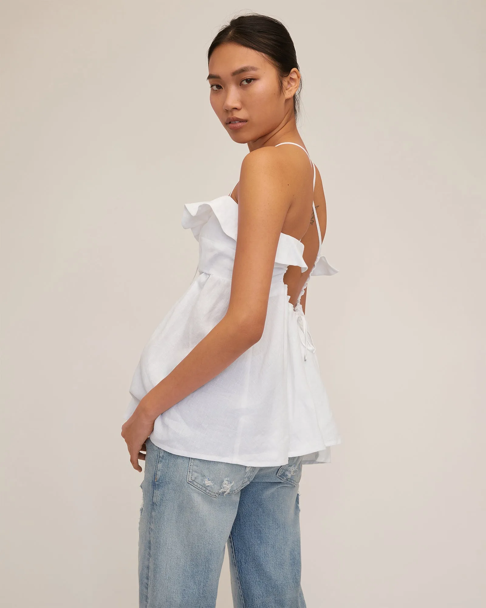 Jayce Linen Laced Empire Top in White