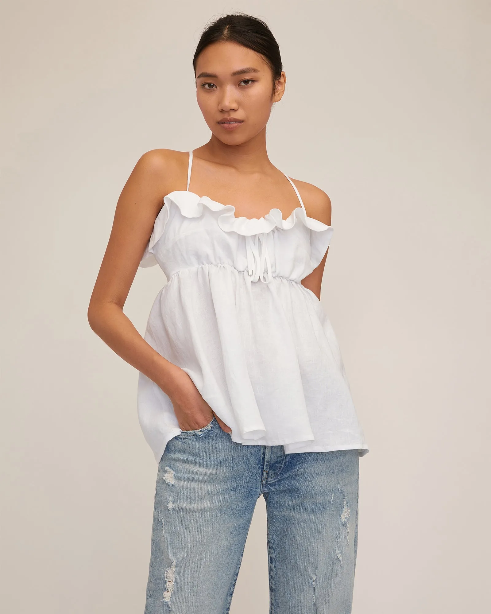 Jayce Linen Laced Empire Top in White