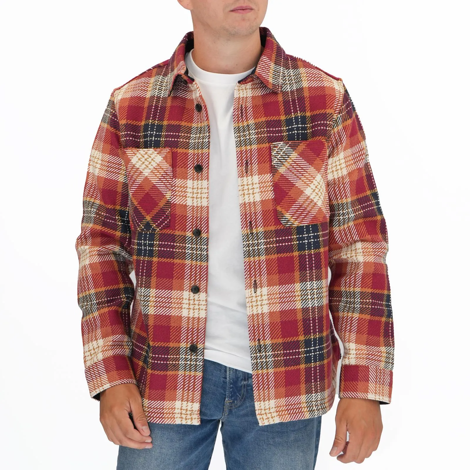 M&S Mens Cotton Rich Check Overshirt Red