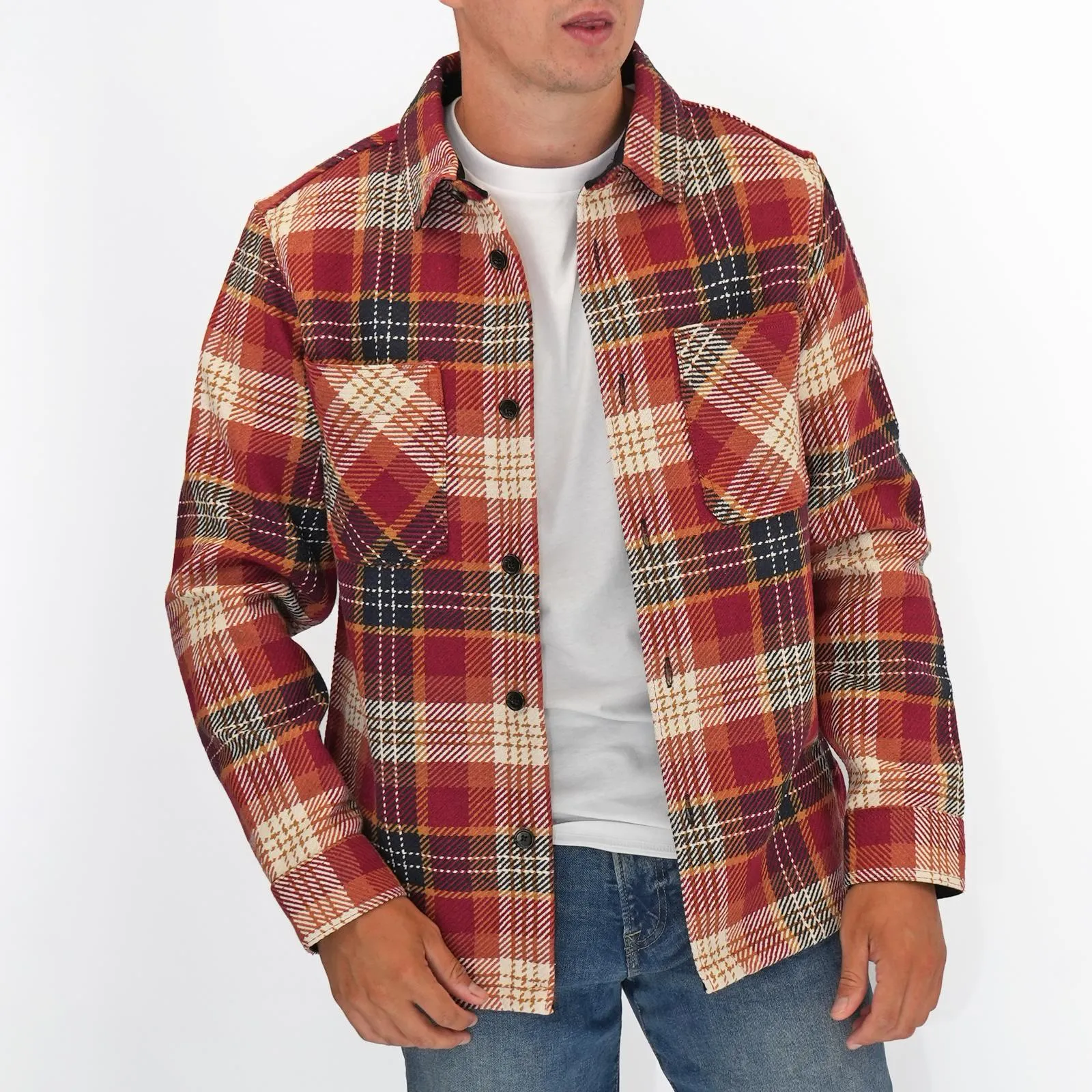 M&S Mens Cotton Rich Check Overshirt Red