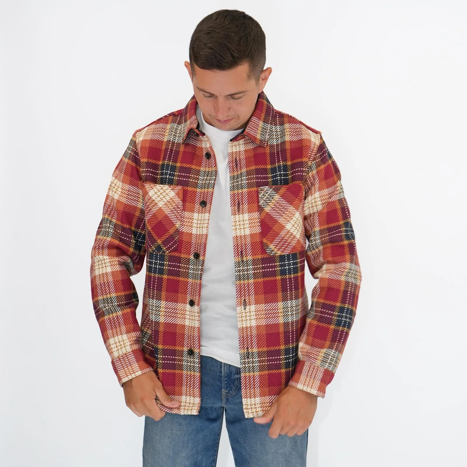 M&S Mens Cotton Rich Check Overshirt Red