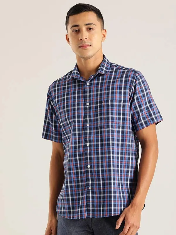 Men Checked Half Sleeve Cotton Blend Shirt