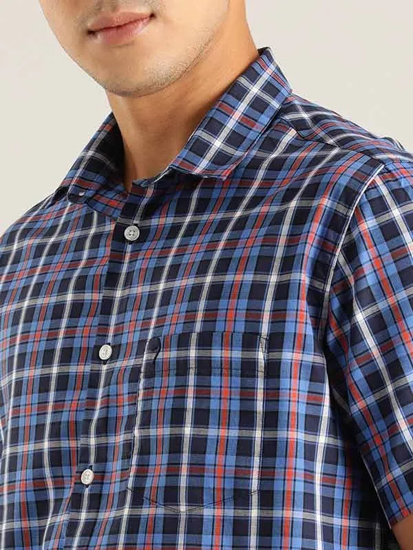 Men Checked Half Sleeve Cotton Blend Shirt