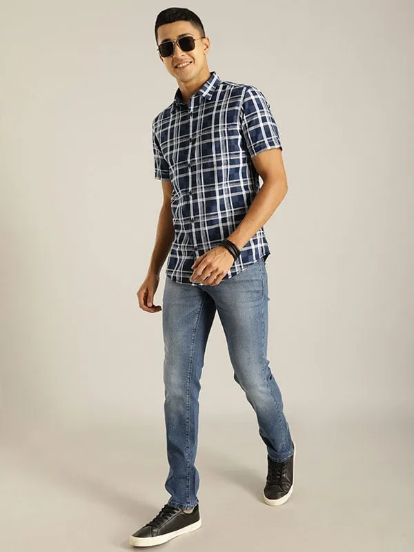 Men Checked Half Sleeve Cotton Shirt