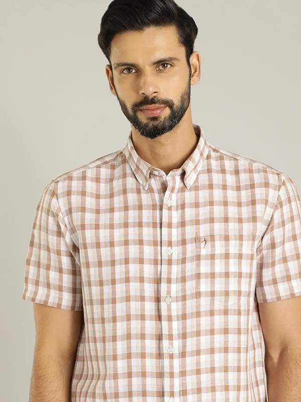 Men Checked Half Sleeve Linen Blend Shirt