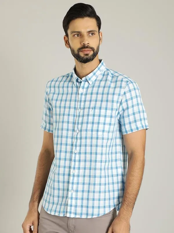 Men Checked Half Sleeve Linen Blend Shirt