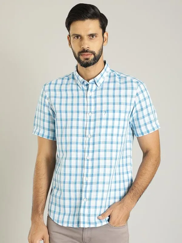 Men Checked Half Sleeve Linen Blend Shirt