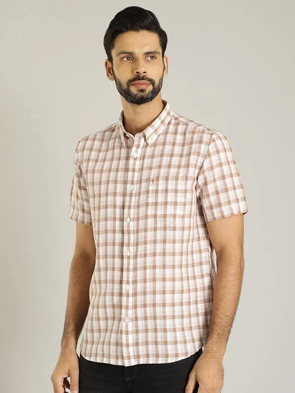 Men Checked Half Sleeve Linen Blend Shirt