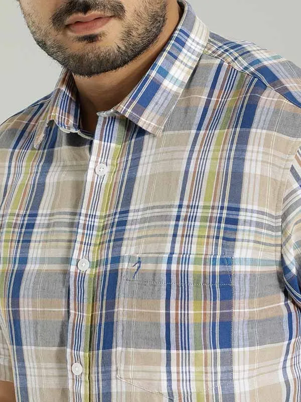 Men Checked Half Sleeve Linen Blend Shirt