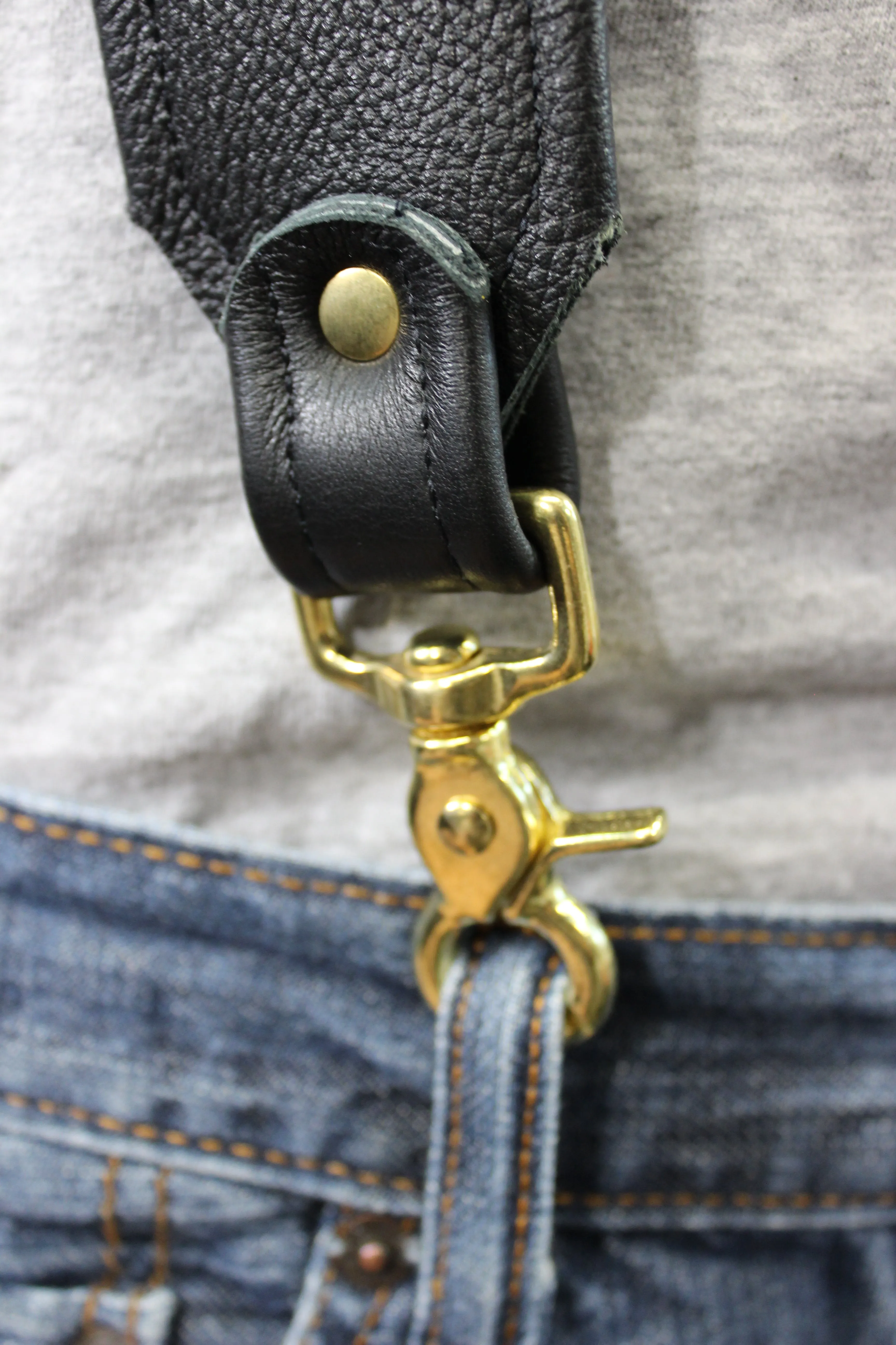 Our Back to Basics Black DOUBLE WIDE Convertable Leather Suspenders!