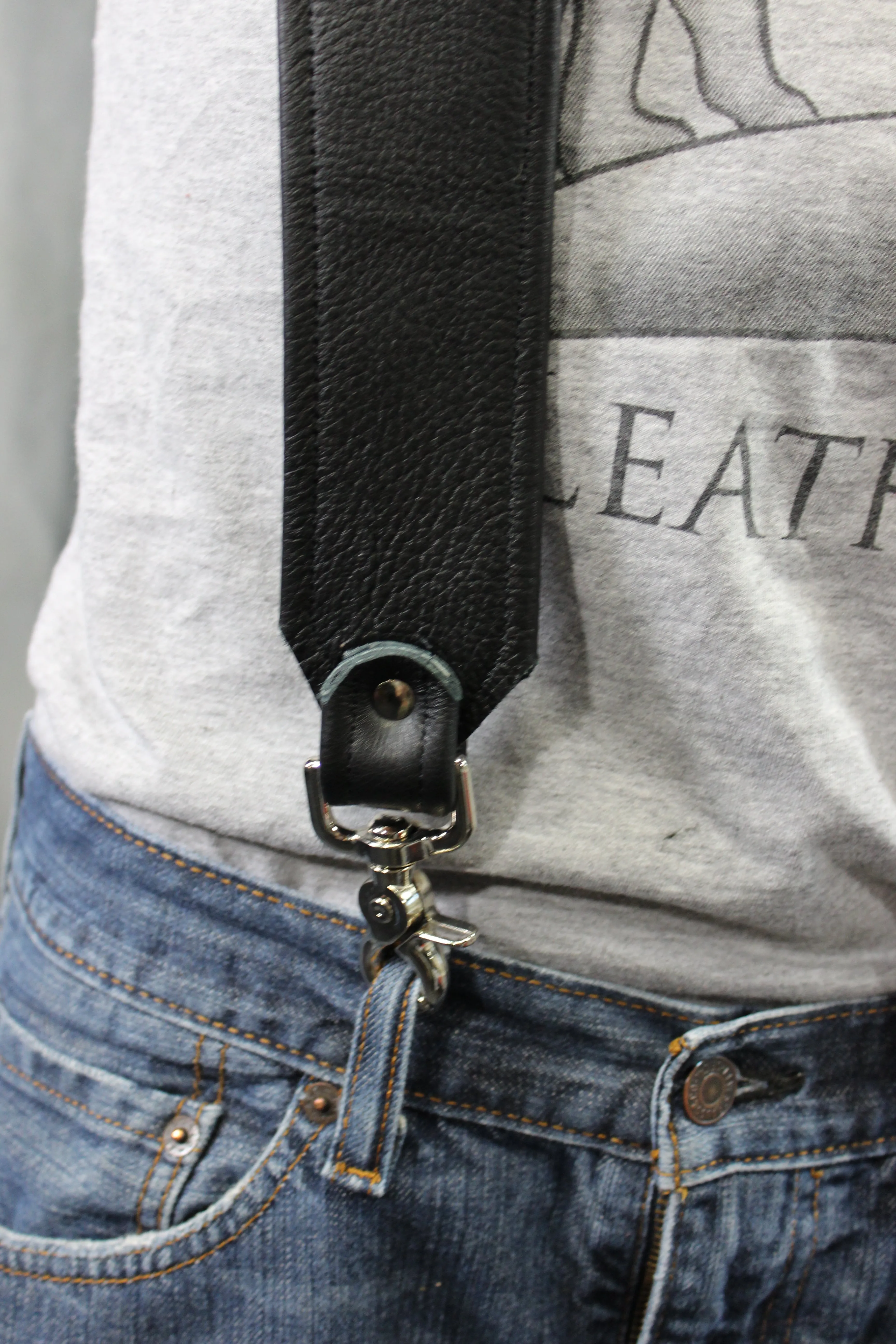 Our Back to Basics Black DOUBLE WIDE Convertable Leather Suspenders!