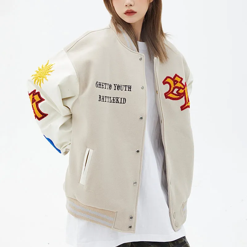 PopFlying Funny Baseball Jacket Flocked BK