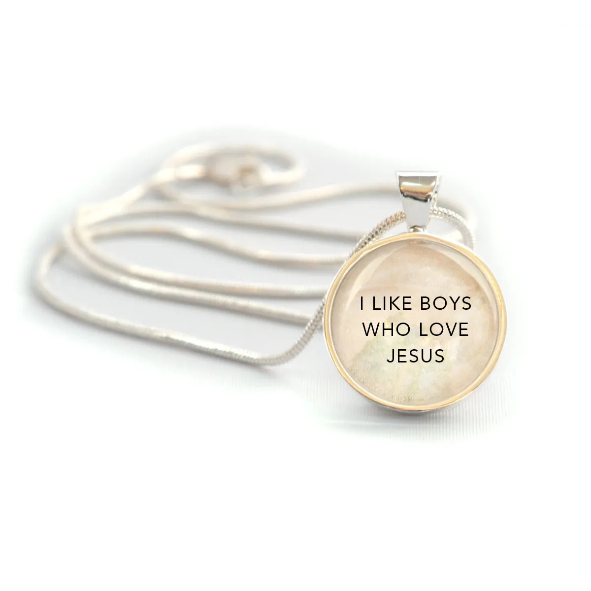 "I Like Boys Who Love Jesus" Silver-Plated Christian Girls Pendant Necklace (20mm)