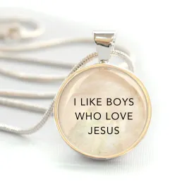 "I Like Boys Who Love Jesus" Silver-Plated Christian Girls Pendant Necklace (20mm)