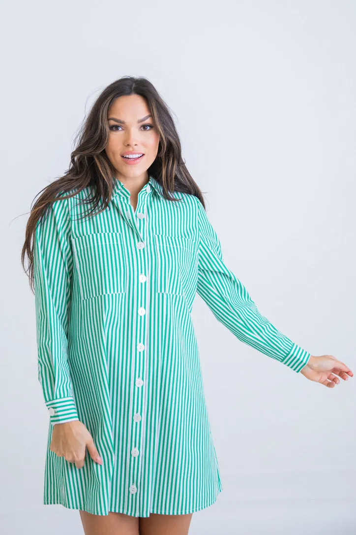 Stripe Poplin Shirt Dress