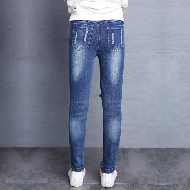 Warmed Fashionable Elastic Waist Skinny Jeans For Girls