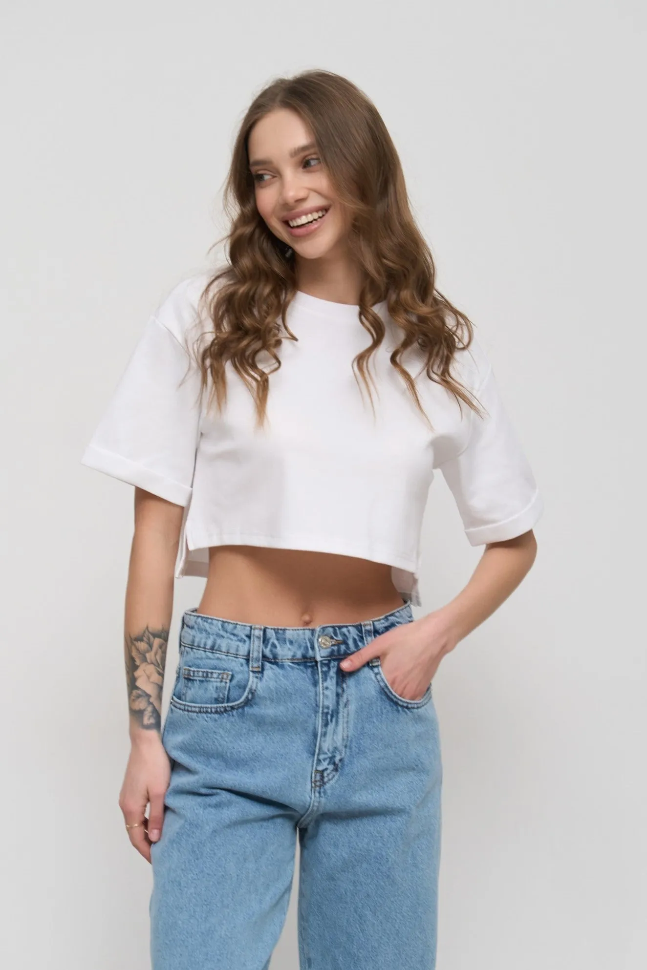 White Oversized Cropped T-Shirt