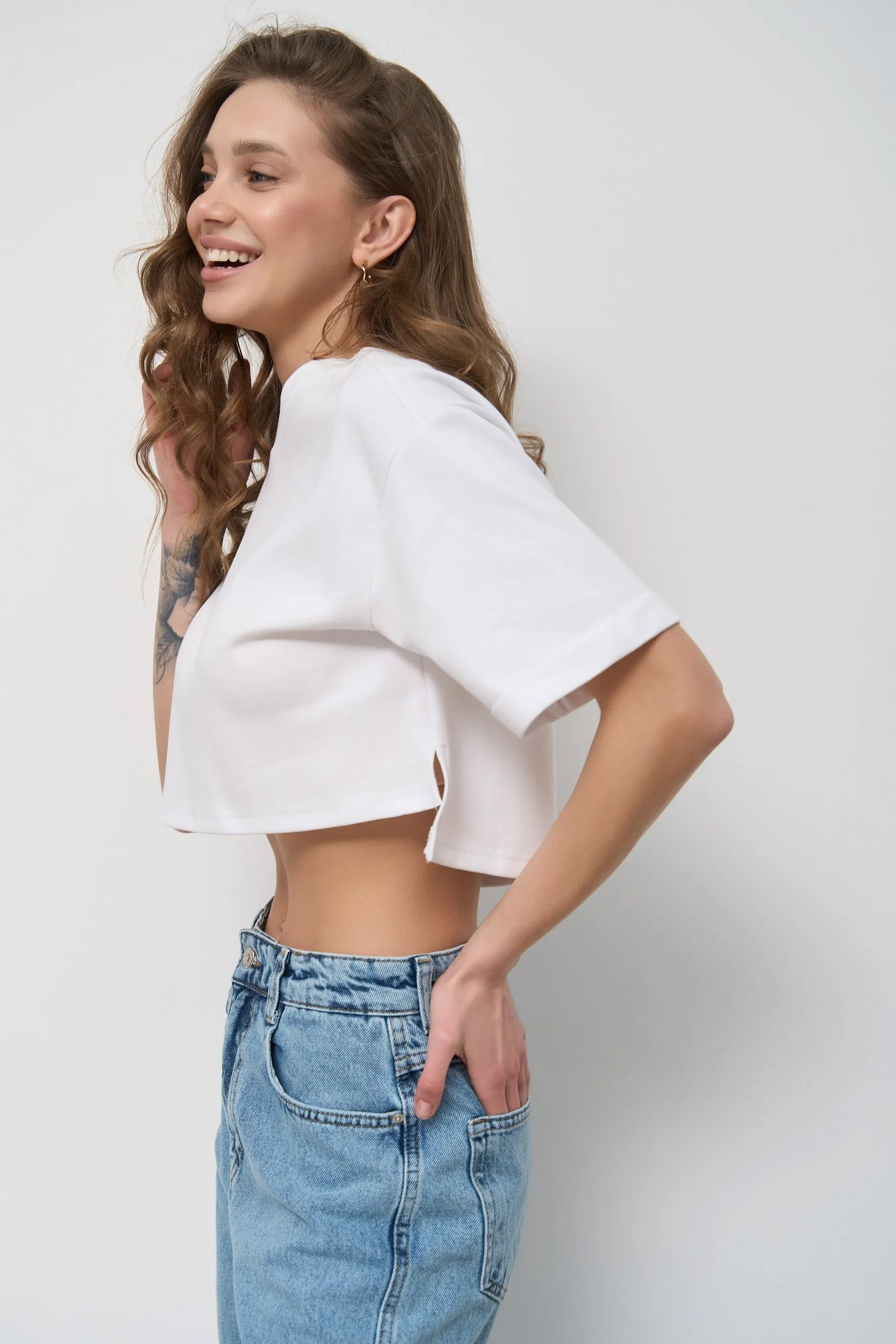 White Oversized Cropped T-Shirt